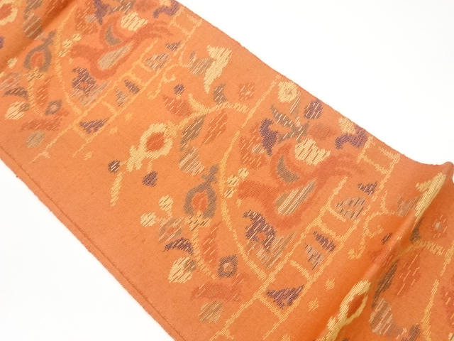 JAPANESE KIMONO / VINTAGE FUKURO OBI / TSUMUGI / WOVEN FLOWER WITH BIRDS